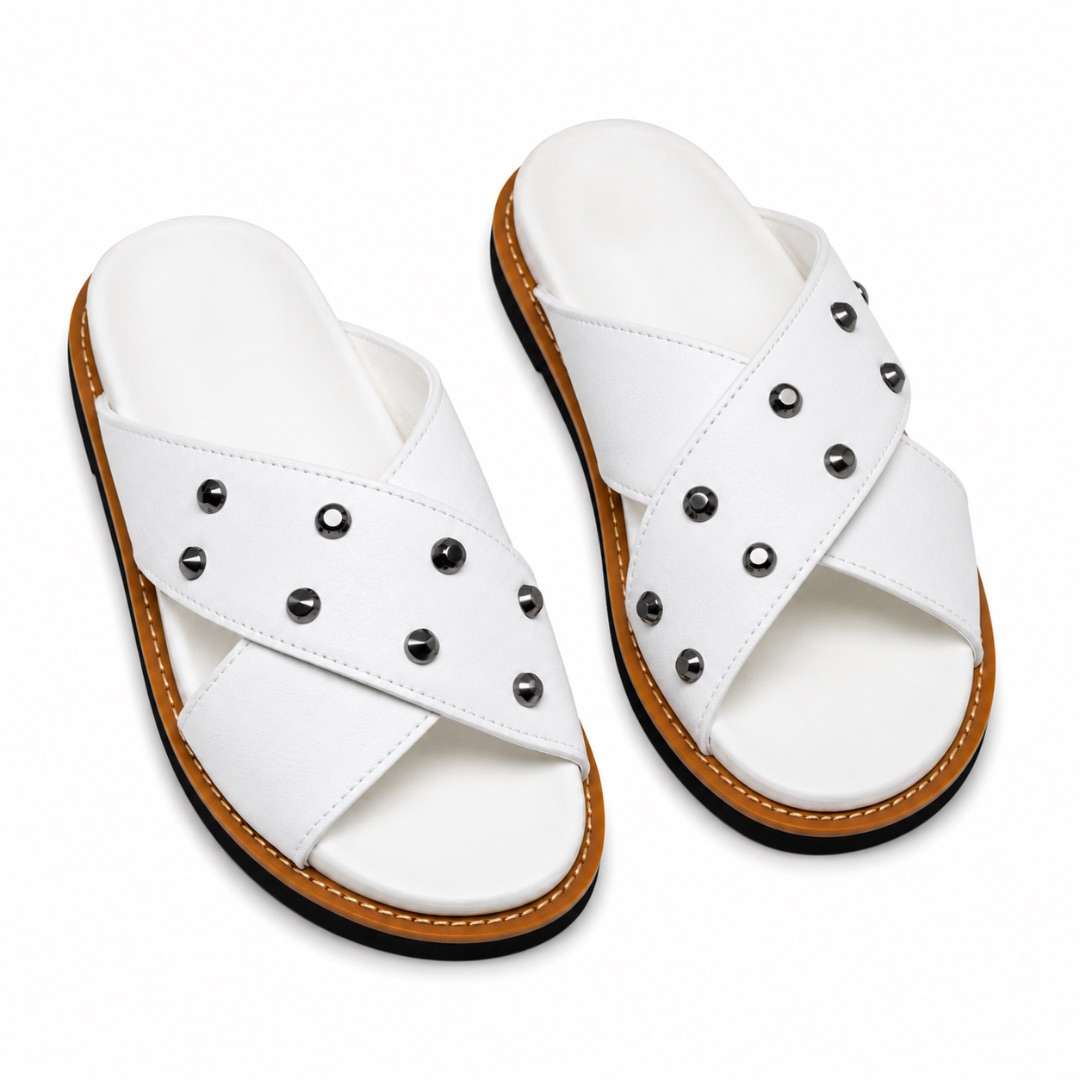 Mens White Strap Sandals with Studded Design